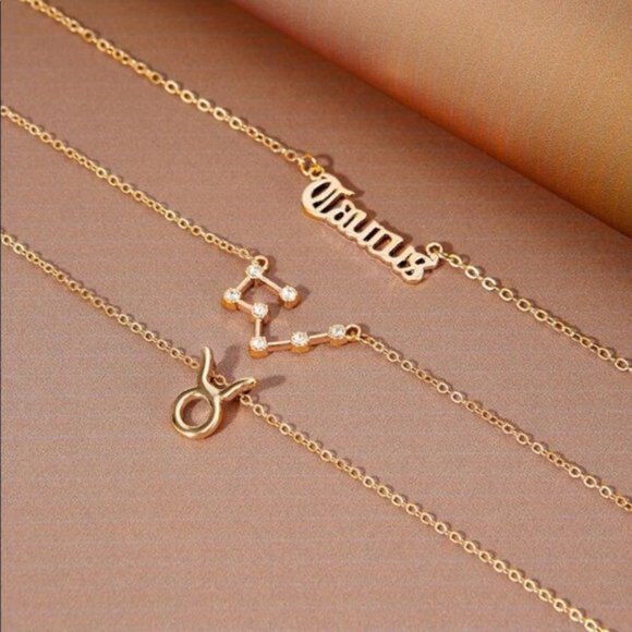 New Gold Taurus Zodiac Constellation Necklace Set of 3 - Picture 7 of 7